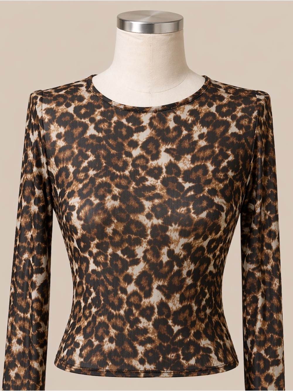 Vintage Windsor Sheer Long Sleeve Animal Print  USA Made Crop Shirt Medium